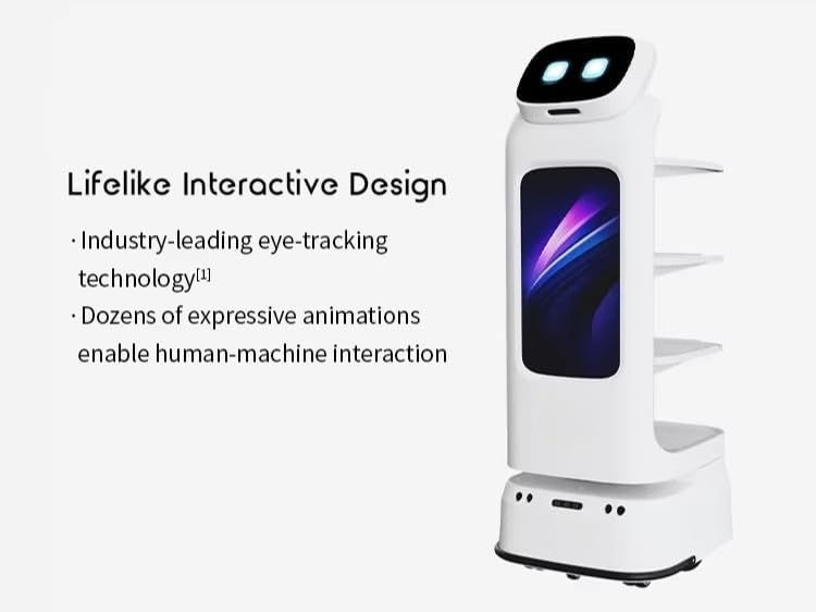 Smart Food Delivery Robot for Restaurant Hospitality Operations, Autonomous Restaurant Serving Robot with Touch Screen Navigation and Multi Layer Tray Design, Commercial Robotic Waiter for Hotel Cafe