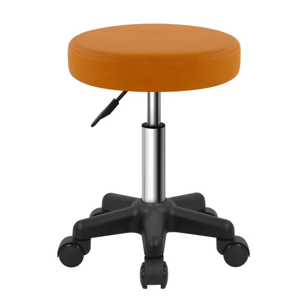 FURWOO Round Rolling Stool Height Adjustable Stool with Wheels for Spa Salon Massage Black
