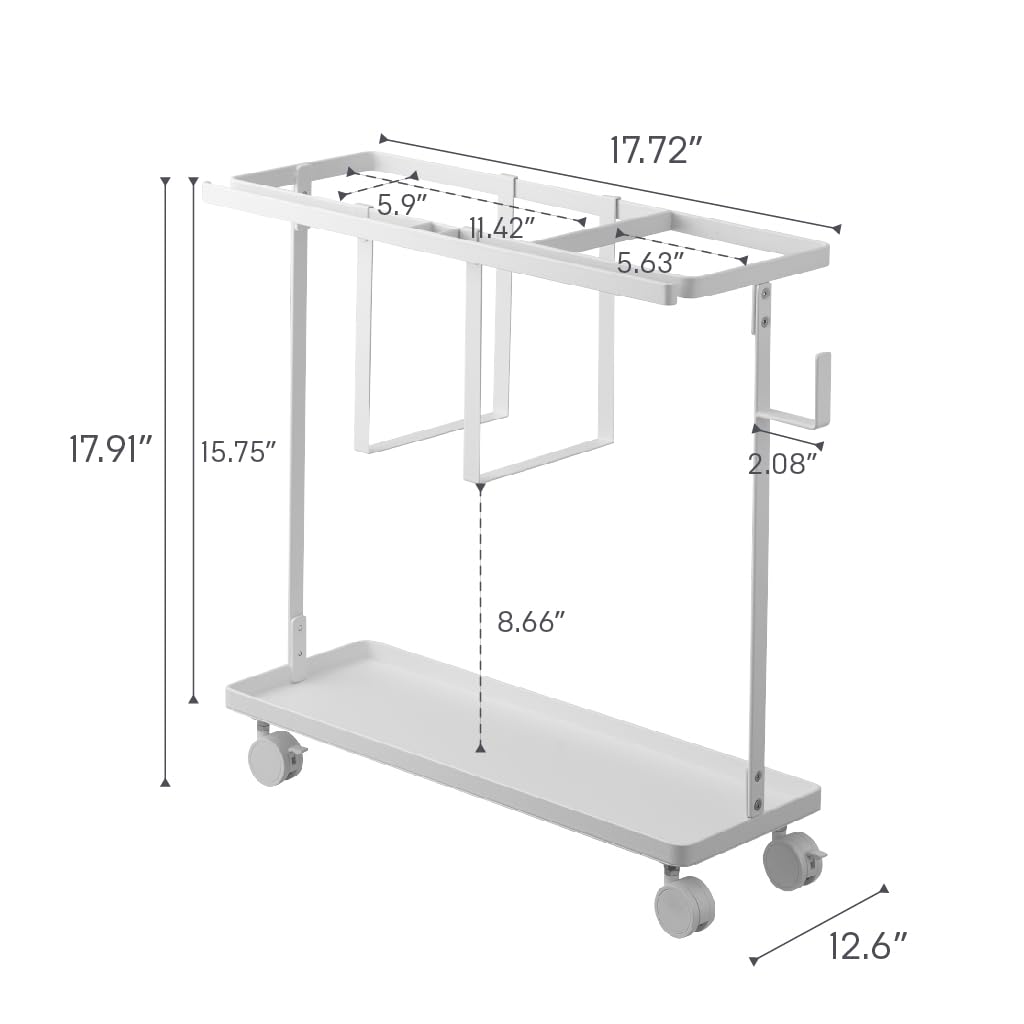 YAMAZAKI Home Tower Rolling Slim Fitness Rack with Adjustable Holder, Casters, Hooks for Gear Organization - Steel