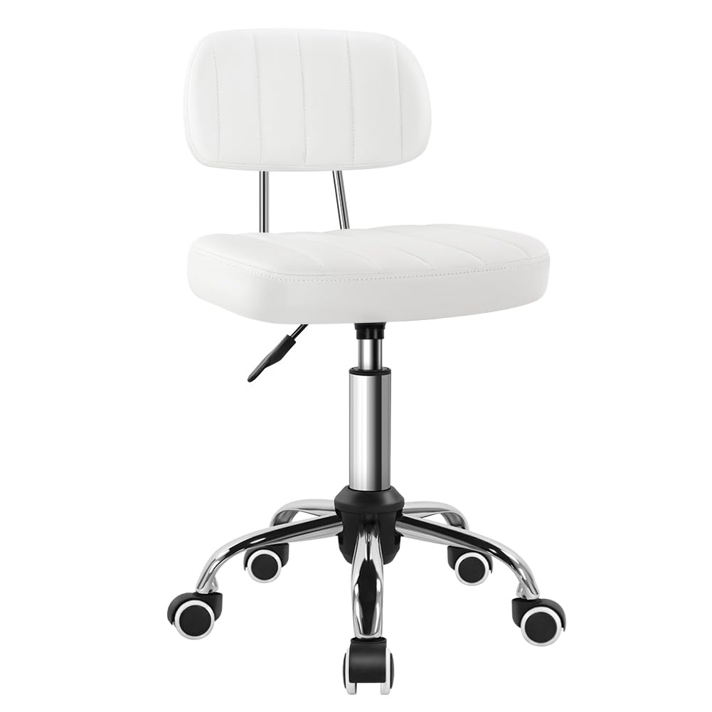 BFTOU Black Square Swivel Stool with Wheel for Work SPA Shop Massage Height-Adjustable and Cost-Effective Rolling Stool Chair with Back
