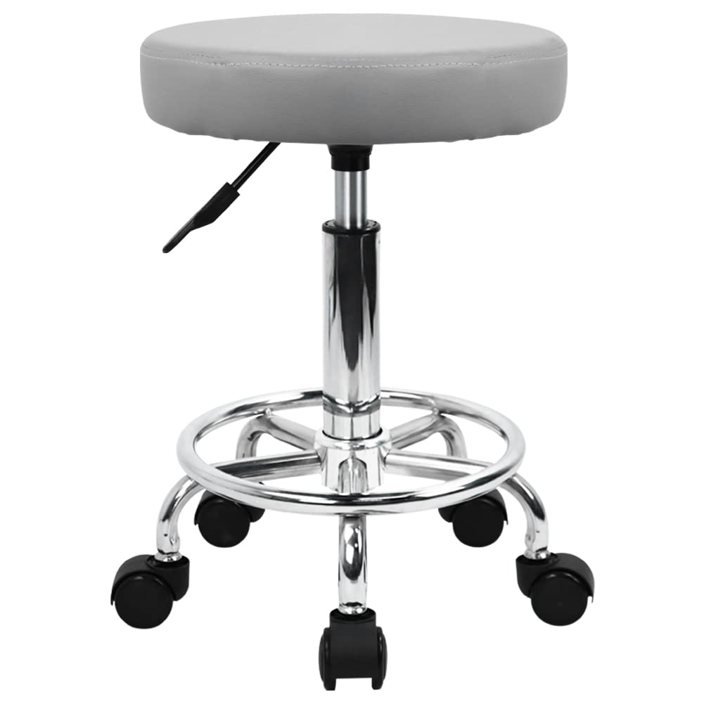 KKTONER PU Leather Round Rolling Stool with Foot Rest Swivel Height Adjustment Spa Drafting Salon Tattoo Work Office Massage Stools Task Chair (Pink)
