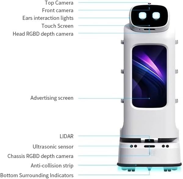 Smart Food Delivery Robot for Restaurant Hospitality Operations, Autonomous Restaurant Serving Robot with Touch Screen Navigation and Multi Layer Tray Design, Commercial Robotic Waiter for Hotel Cafe