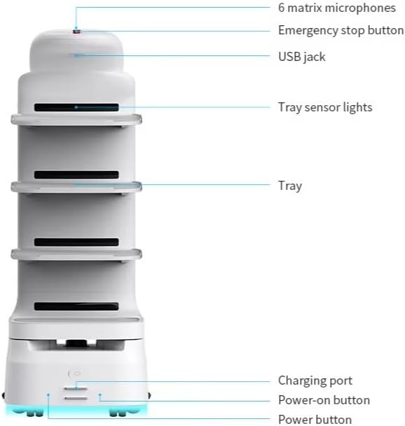 Smart Food Delivery Robot for Restaurant Hospitality Operations, Autonomous Restaurant Serving Robot with Touch Screen Navigation and Multi Layer Tray Design, Commercial Robotic Waiter for Hotel Cafe