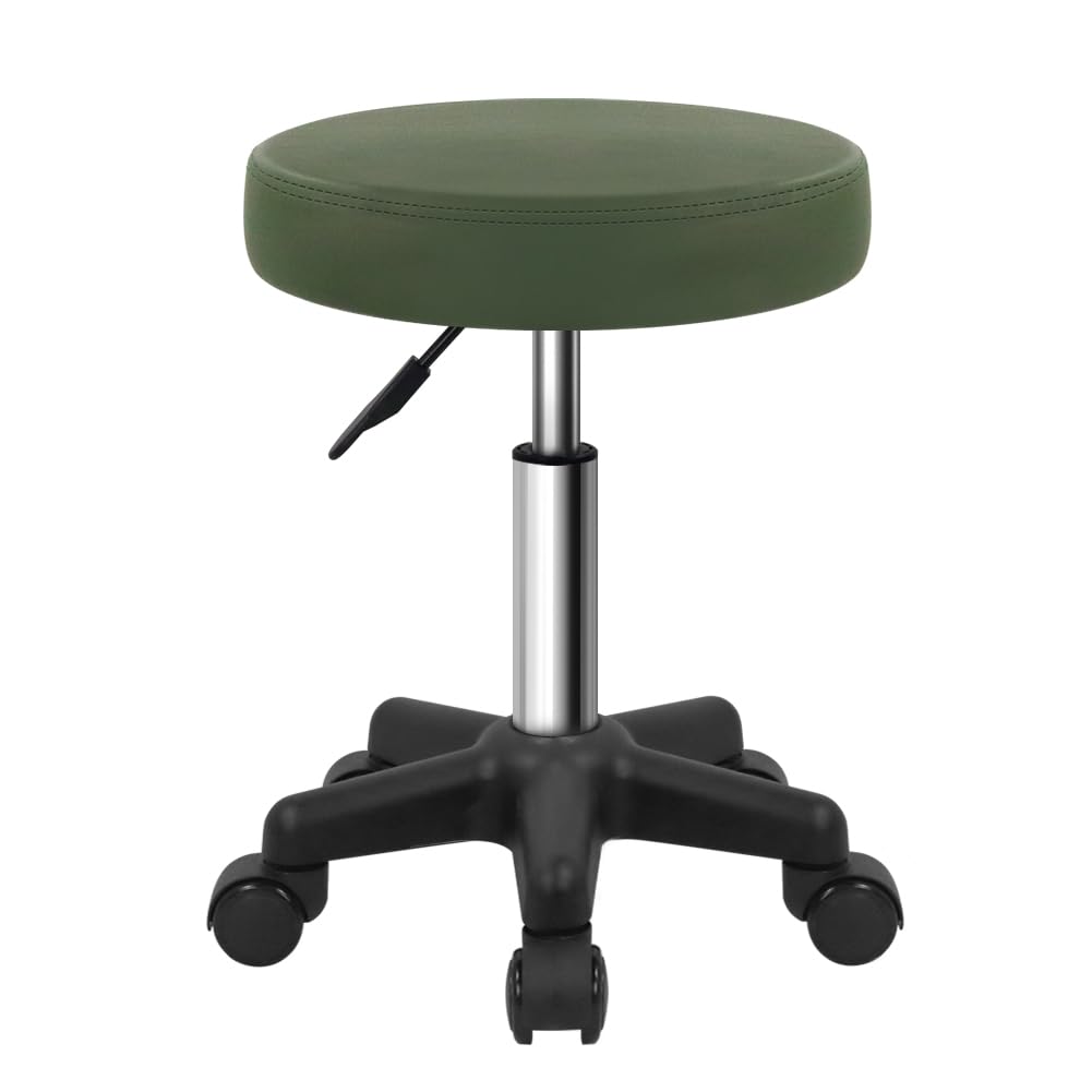 FURWOO Round Rolling Stool Height Adjustable Stool with Wheels for Spa Salon Massage Black