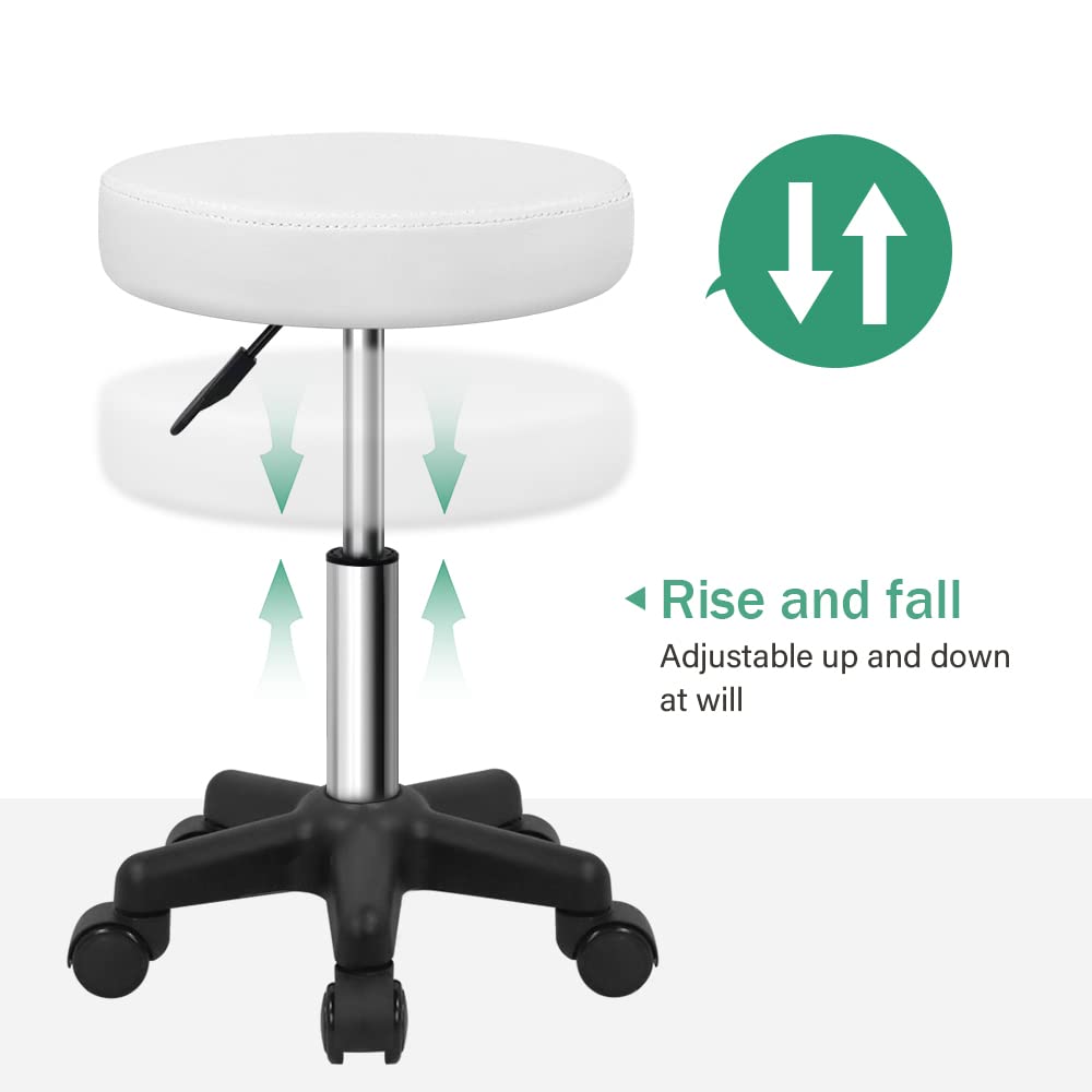 FURWOO Round Rolling Stool Height Adjustable Stool with Wheels for Spa Salon Massage Black