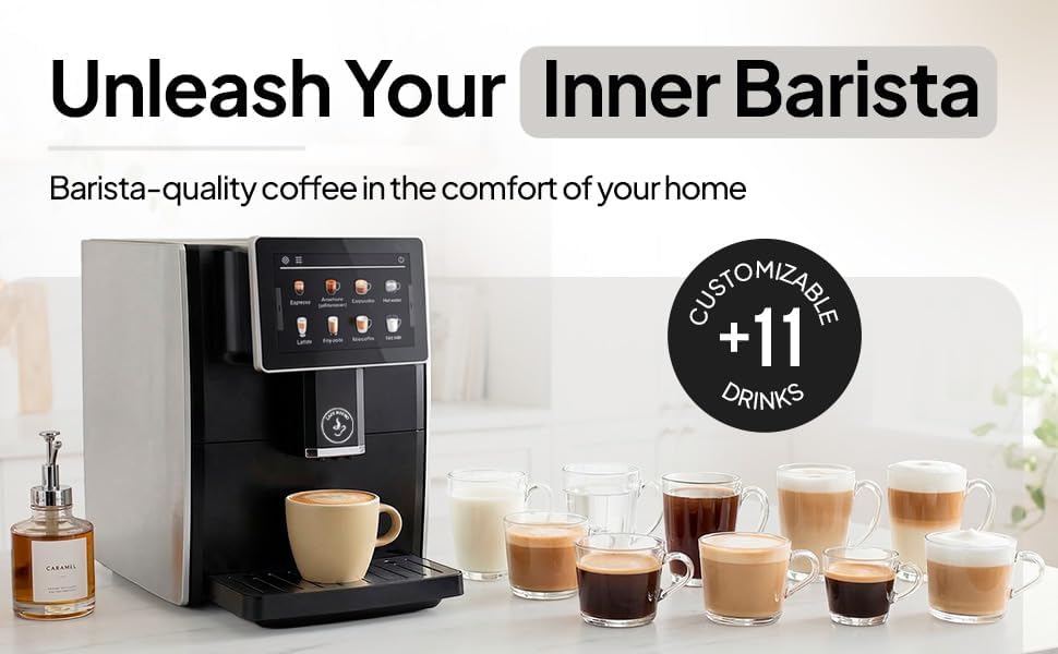 Cafe Bueno Super Automatic Espresso Machine For Home - Coffee Machine With Grinder & Milk Frother For Latte, Cappuccino, Macchiato - Auto Wake & Sleep – All Milk Types