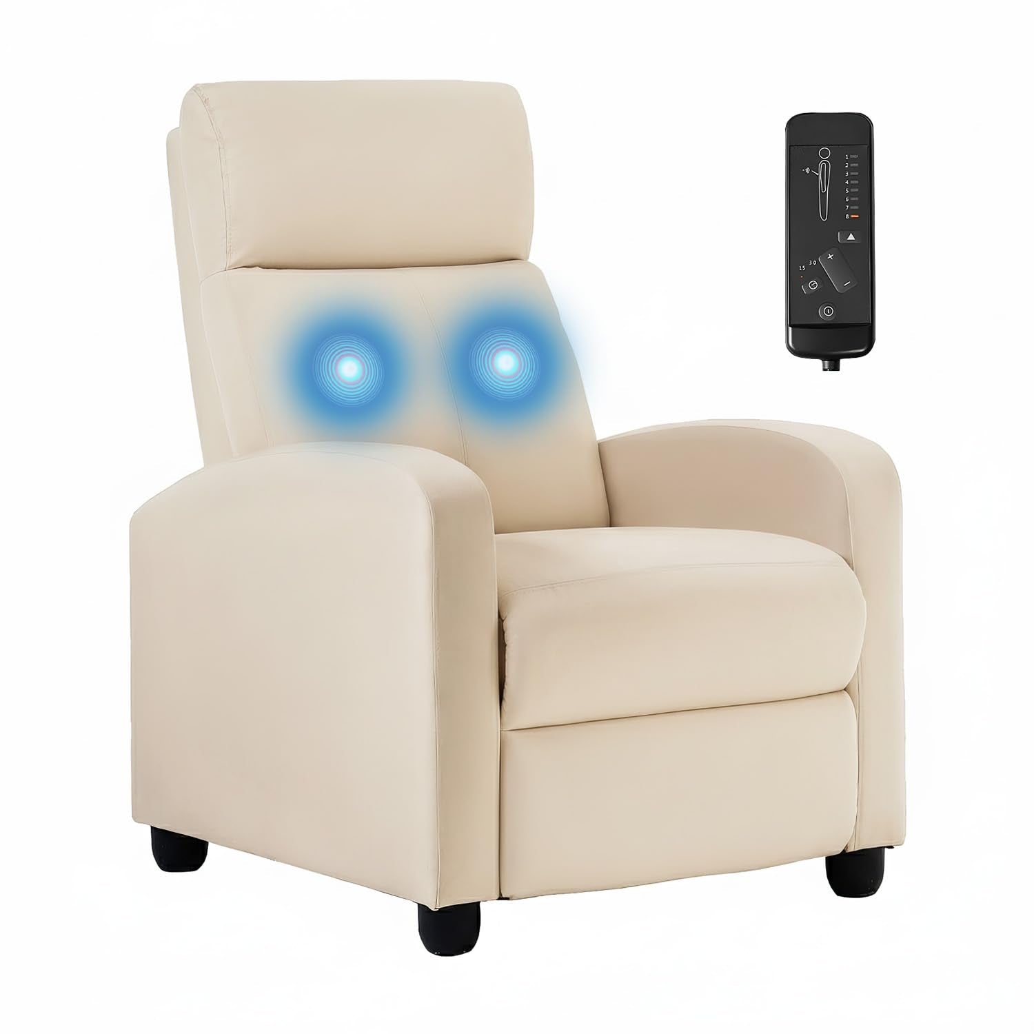 BestMassage | Recliner Chair | with 2 Point Massage Function | Pu Brown | with Lumbar Support, Adjustable Push Back, Footrest & Padded Seat | Easy Assembly | for Living Room, Home Theatre