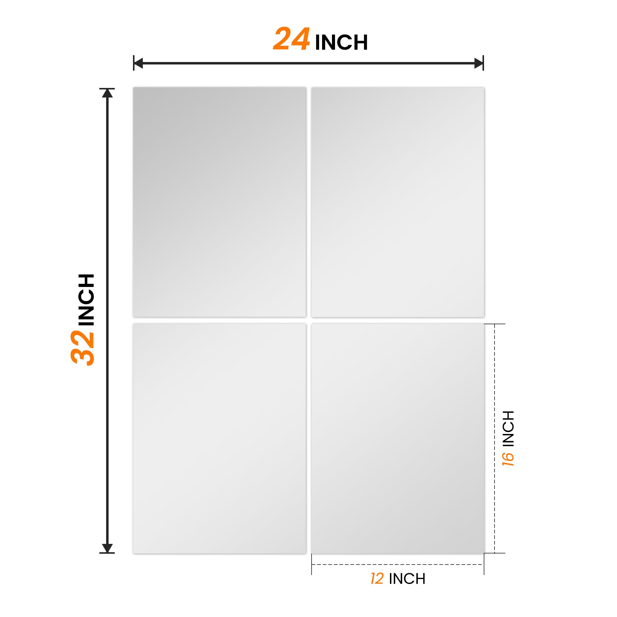 TRAHOME Wall Mirror Tiles, 16"x12"x12PCS Full Length Home Gym Mirror for Garage, Bedroom, Living Room, Over The Door