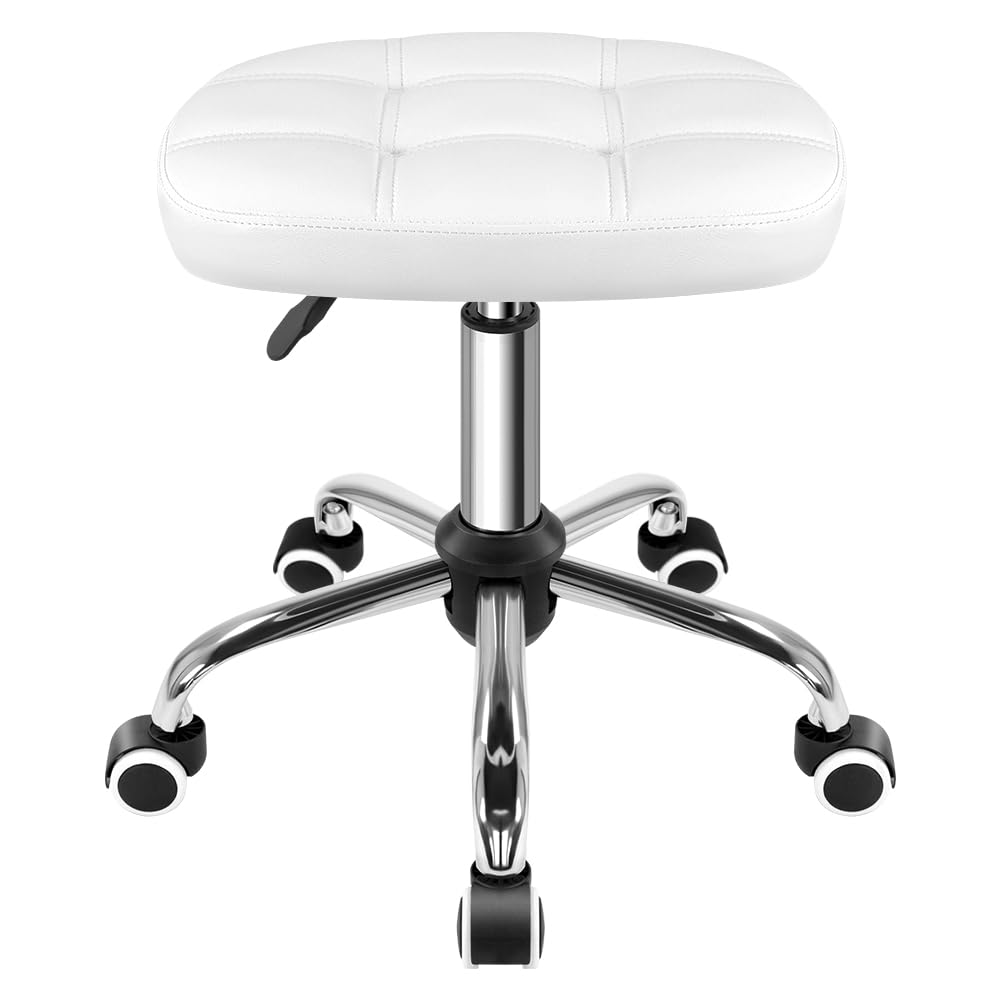 FURWOO Oval Rolling Stool Height Adjustable Massage Chair with Wheels for Spa Salon Black
