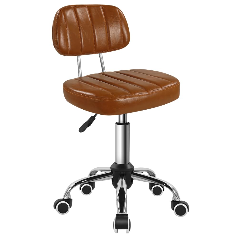 BFTOU Black Square Swivel Stool with Wheel for Work SPA Shop Massage Height-Adjustable and Cost-Effective Rolling Stool Chair with Back