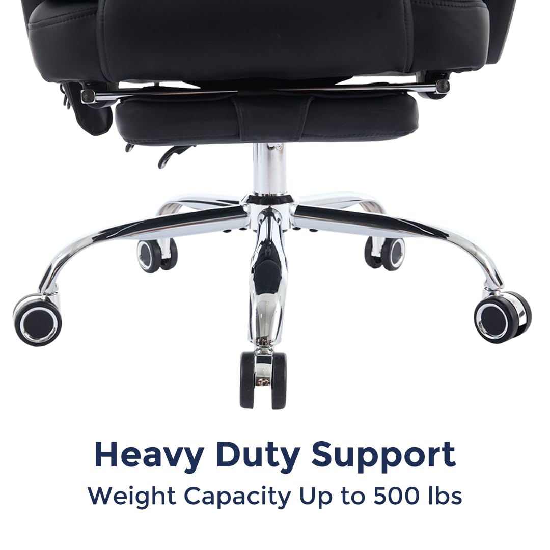 Orbis 4-Point Kneading Heated Massage Office Chair with Foot Rest | 500lbs Big & Tall Ergonomic Executive Desk Chair for Heavy People | Reclining Home Office Computer Chair | Leather Caramel