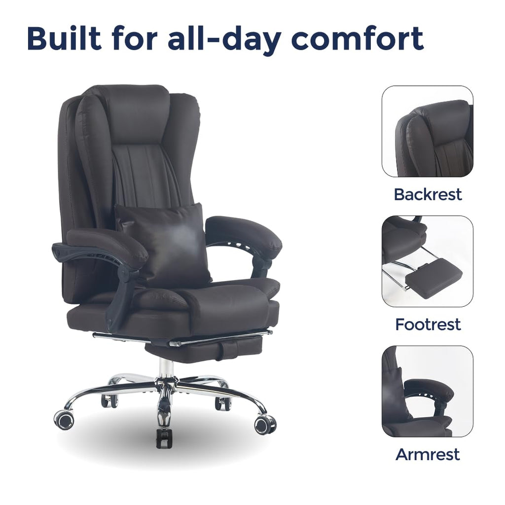 Orbis 4-Point Kneading Heated Massage Office Chair with Foot Rest | 500lbs Big & Tall Ergonomic Executive Desk Chair for Heavy People | Reclining Home Office Computer Chair | Leather Caramel