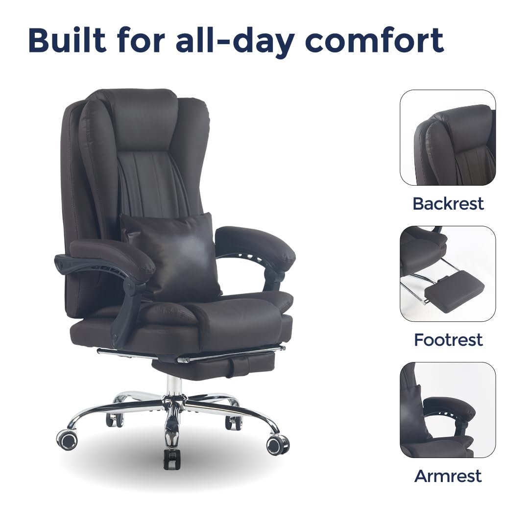 Orbis 4-Point Kneading Heated Massage Office Chair with Foot Rest | 500lbs Big & Tall Ergonomic Executive Desk Chair for Heavy People | Reclining Home Office Computer Chair | Leather Caramel
