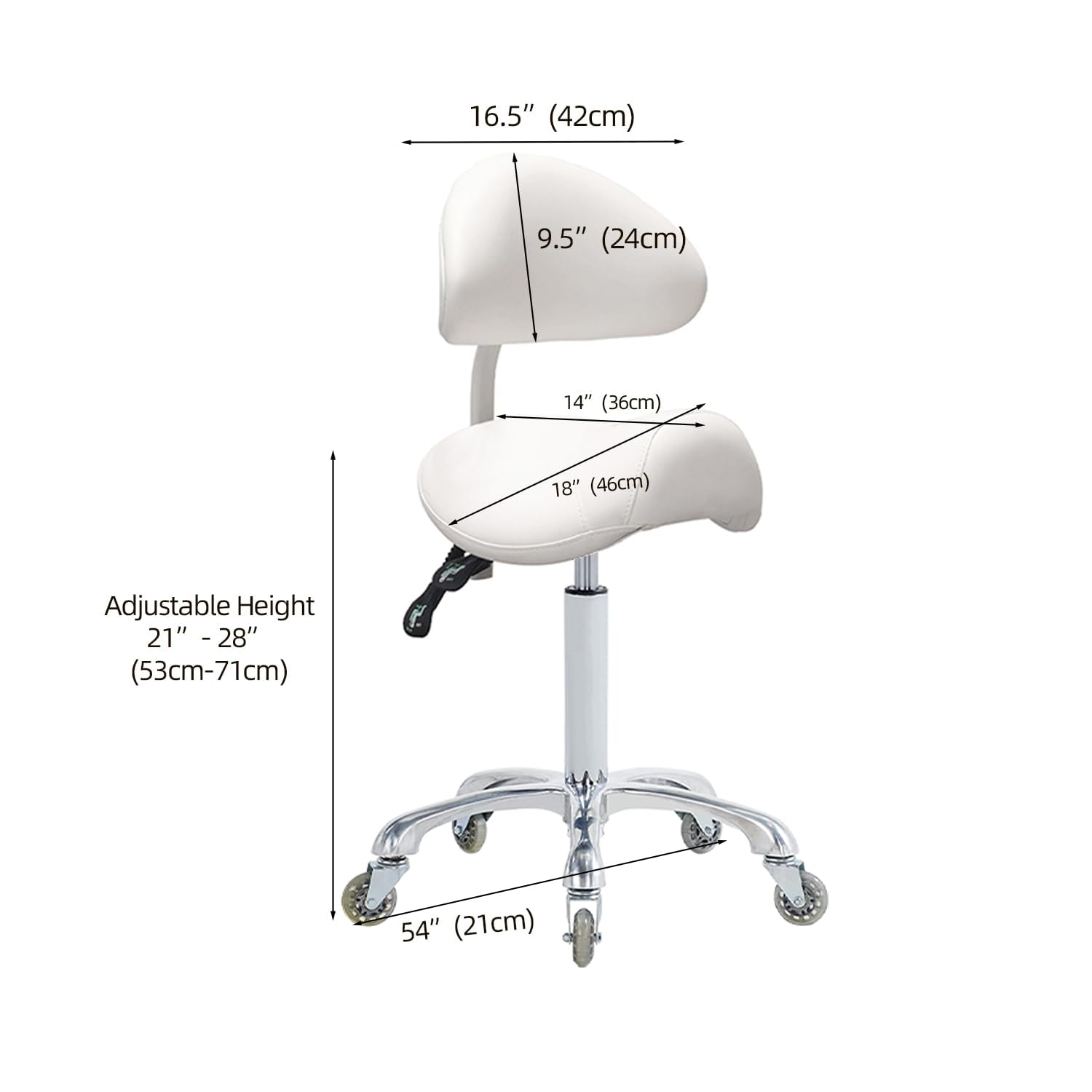 Antlu Saddle Stool Chair for Massage Clinic Spa Salon Cutting, Saddle Rolling Stool with Wheels Adjustable Height (Black)