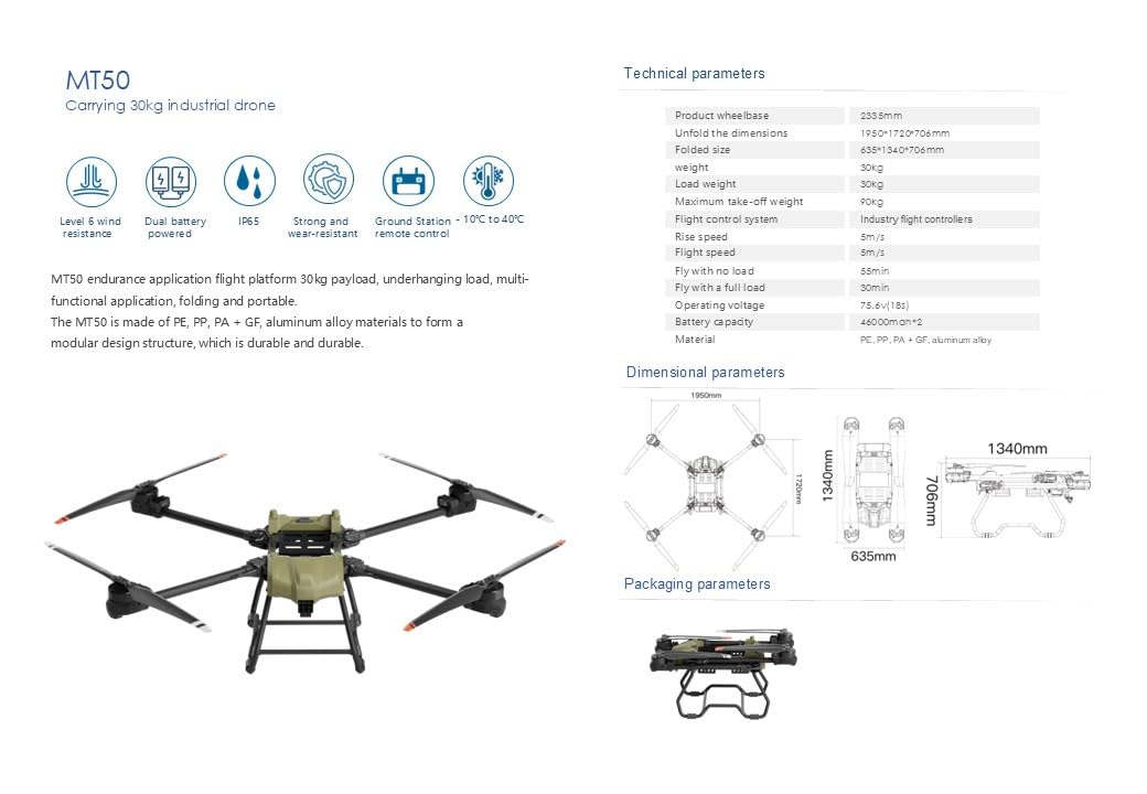 Heavy Lift Drone up to 200 lb, up to 5 mile Range UAV, Waterproof, Delivery Quadcopter (20 kg) 44 lb