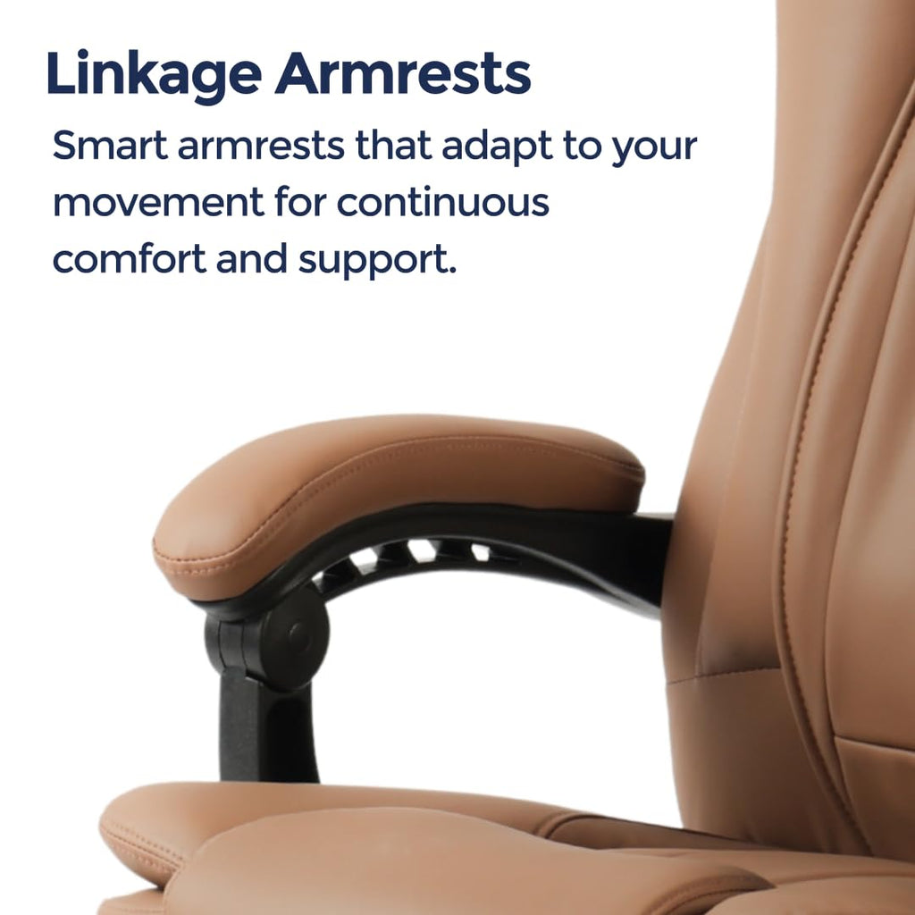 Orbis 4-Point Kneading Heated Massage Office Chair with Foot Rest | 500lbs Big & Tall Ergonomic Executive Desk Chair for Heavy People | Reclining Home Office Computer Chair | Leather Caramel