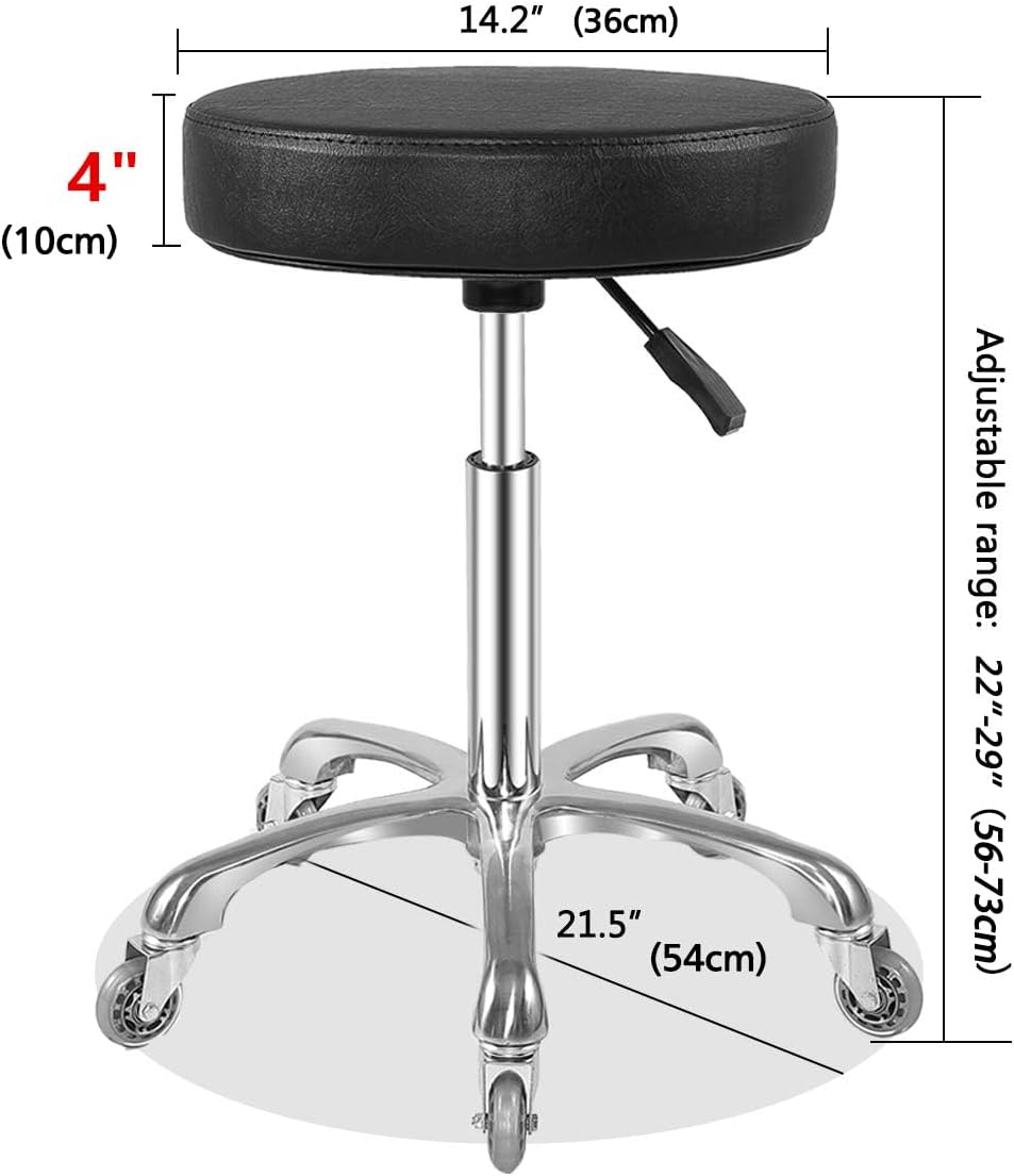 Ainilaily Rolling Stool with Wheels, Heavy Duty Hydraulic Massage Stool for Shop Guitar Lab Tattoo Workbench Medical, Adjustable Swivel Chair (Black)