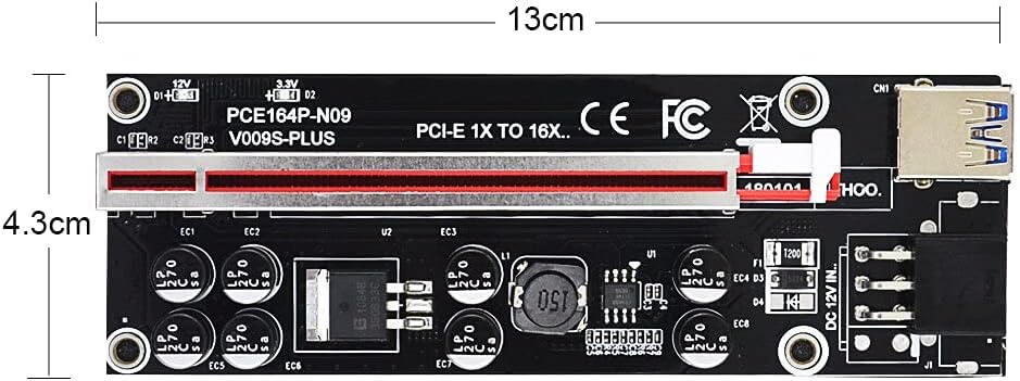 KLVN 500PCS VER009S Plus PCI-E Riser Card PCIE 1X to 16X Extender 1M 0.6M USB 3.0 Cable 6Pin to SATA Power for Video Card (Color : Red)