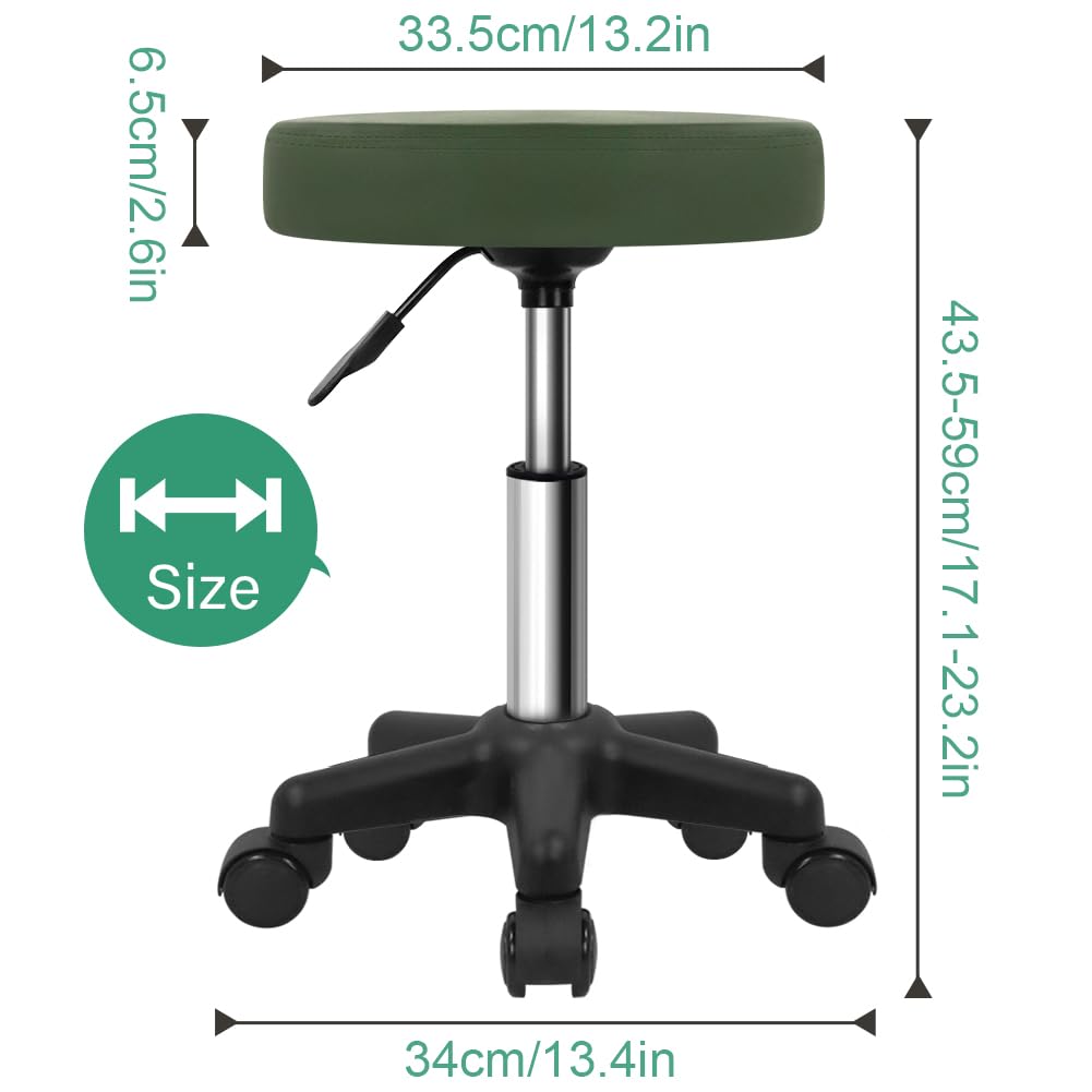 FURWOO Round Rolling Stool Height Adjustable Stool with Wheels for Spa Salon Massage Black