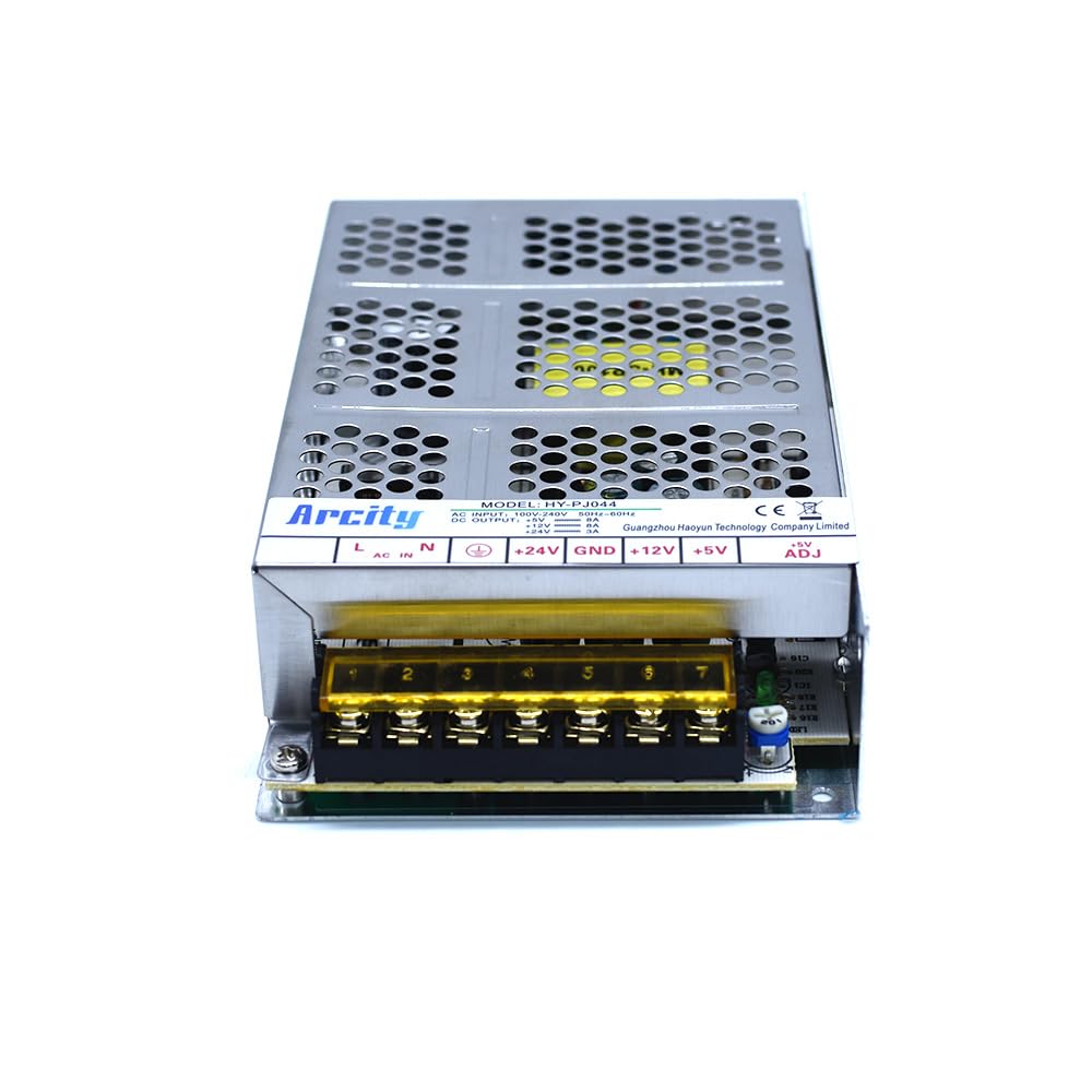 Arcity 5V 12V 24V Output Switching Power Supply Unit Adjustable for Video Multi Games Machine Console Cocktail CCTV Computer DIY Horizontal New(+5V/8A +12V/8A +24V/3A)
