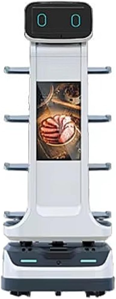 Autonomous Restaurant Service Robot – Smart Waiter for Food & Drink Delivery, Contactless Commercial Meal Server, Large Tray Collection, Automatic Obstacle Avoidance, Self-Charging, Indoor Navigation