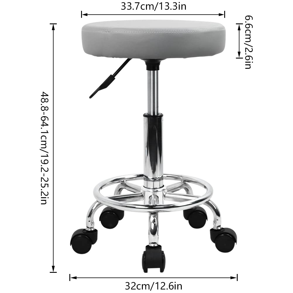 KKTONER PU Leather Round Rolling Stool with Foot Rest Swivel Height Adjustment Spa Drafting Salon Tattoo Work Office Massage Stools Task Chair (Pink)