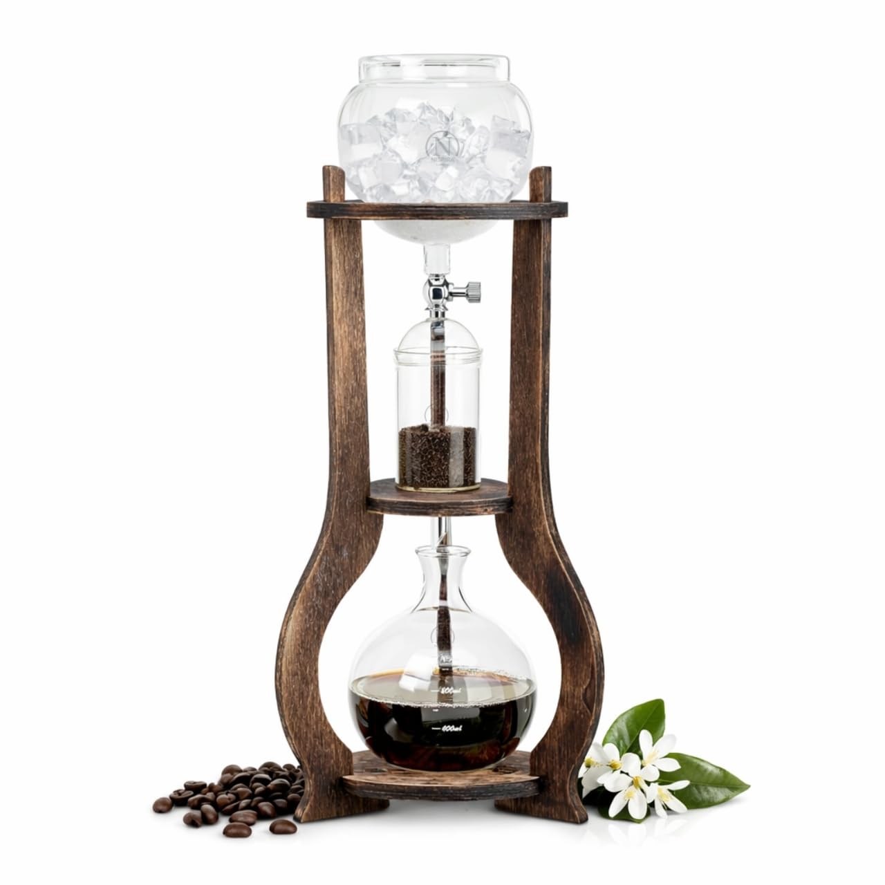 Nispira Cold Brew Drip Tower Iced Coffee Maker Glass Wooden Stand 25 Cups