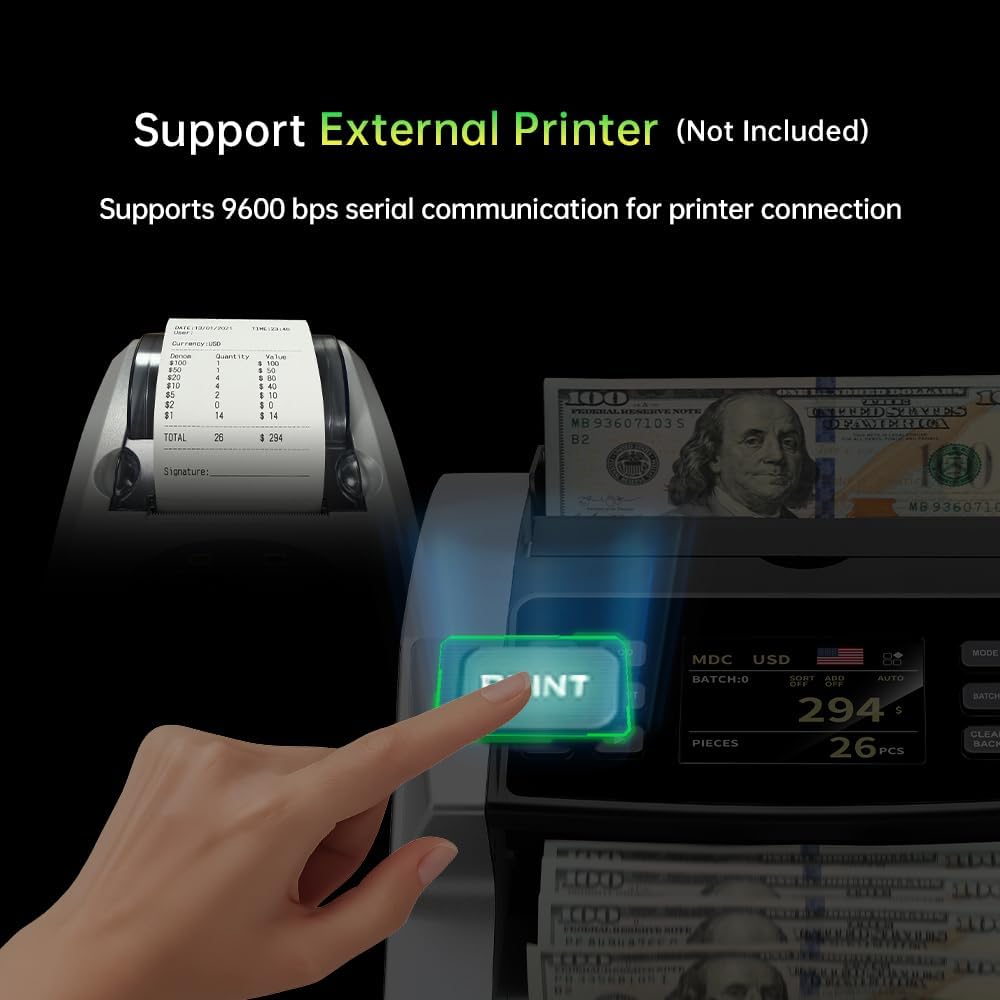 BillMaster B70 Mixed Denomination Money Counter Machine–Bank Grade Tech Contact Image Sensor CIS/UV/MG/IR/DD Fake Detector–Touch Screen–Printer Compatible–Cash Counter for Business–US Service Team