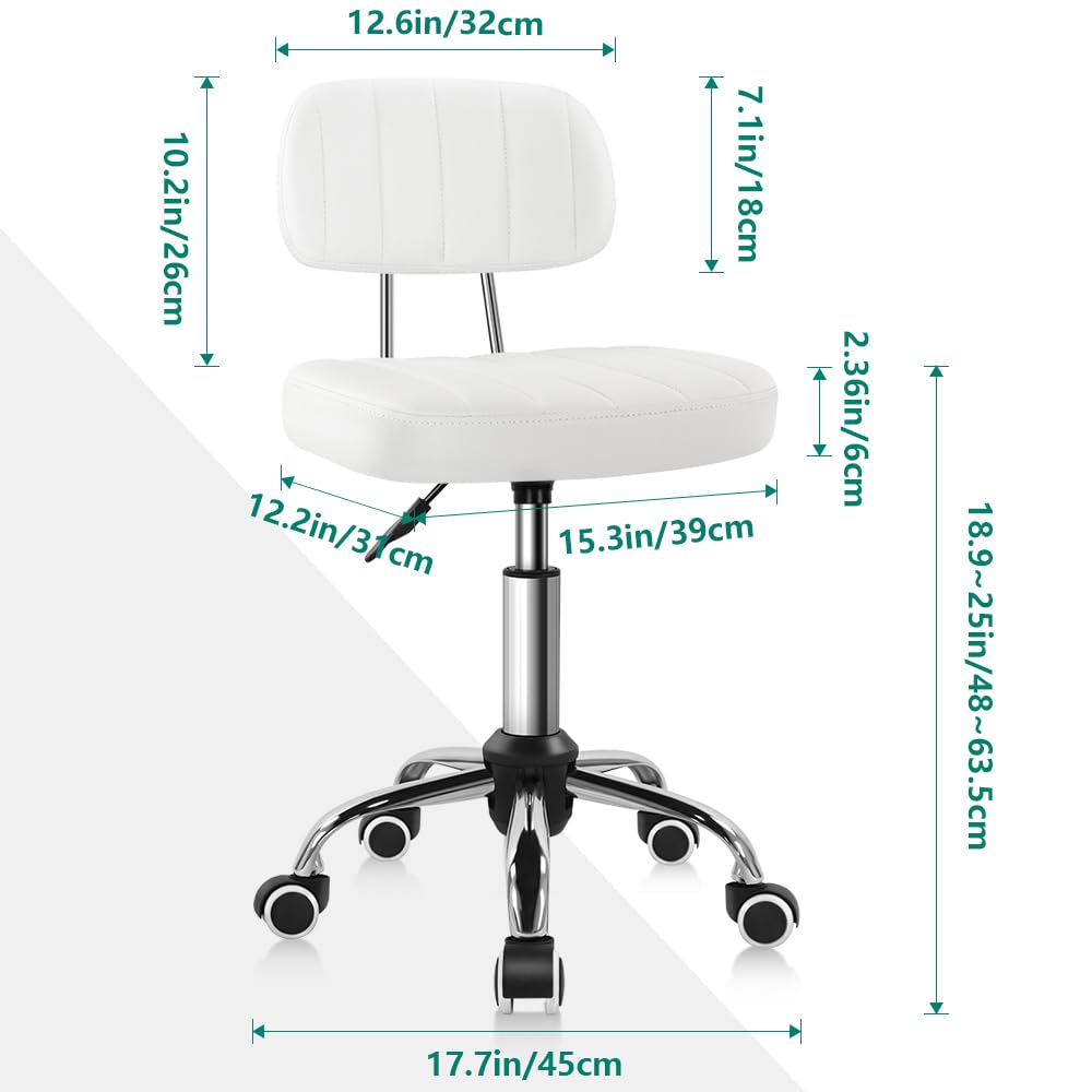 BFTOU Black Square Swivel Stool with Wheel for Work SPA Shop Massage Height-Adjustable and Cost-Effective Rolling Stool Chair with Back