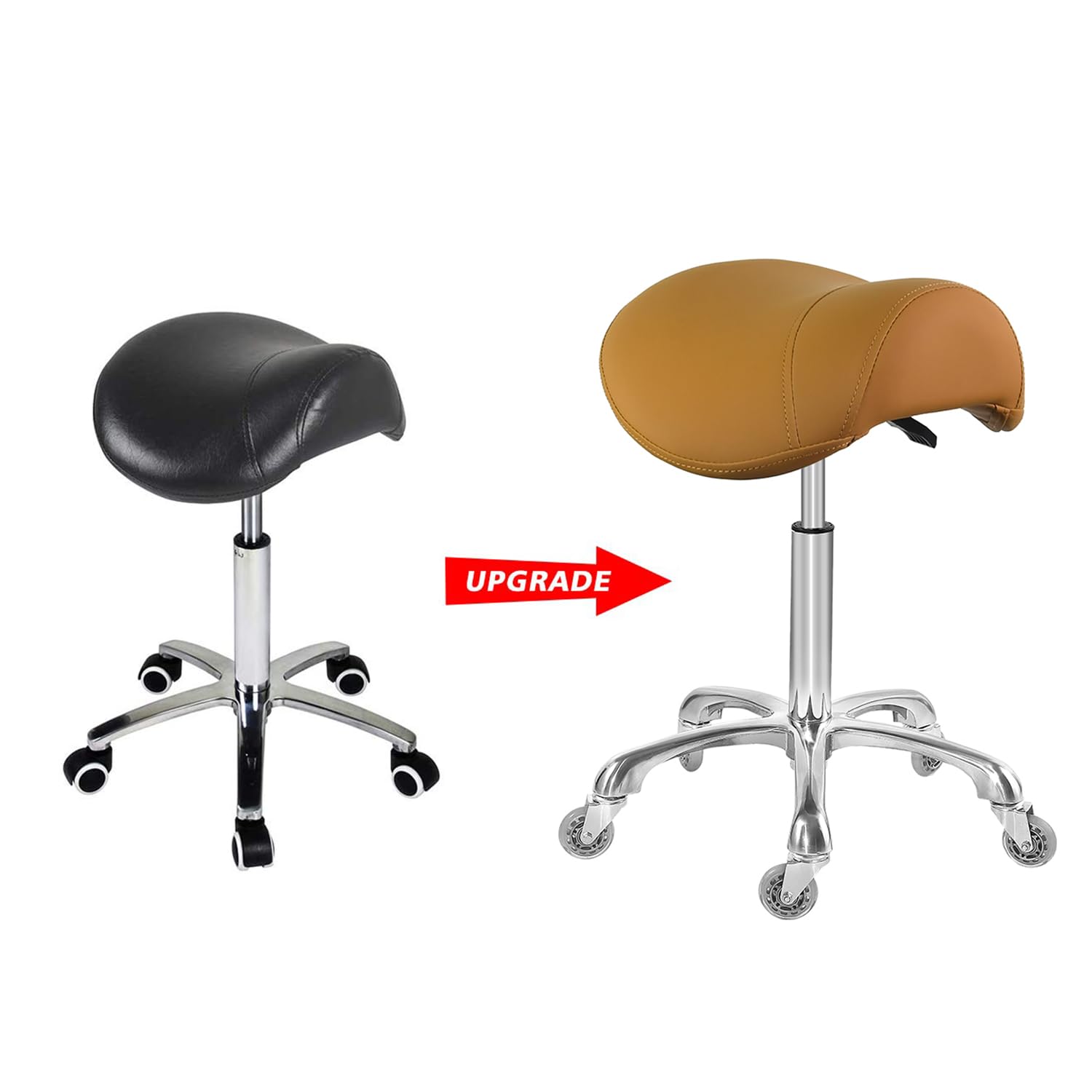 Antlu Saddle Stool Chair for Massage Clinic Spa Salon Cutting, Saddle Rolling Stool with Wheels Adjustable Height (Black)