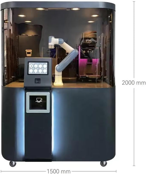Automated Robotic Coffee Kiosk, Commercial Barista Machine with Touch Display, LED Lighting, Mobile Design