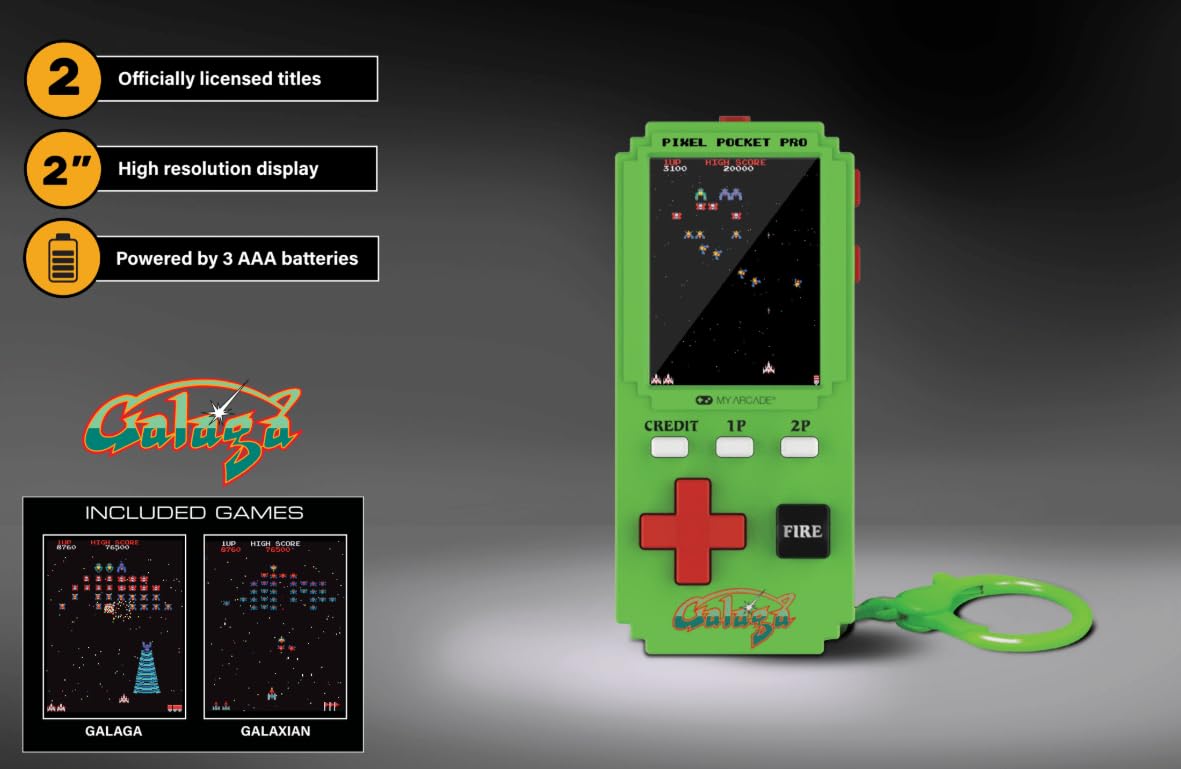 My Arcade Atari Pixel Pocket Pro: Preloaded Handheld, 25 Atari 2600 Games, Keychain Arcades
