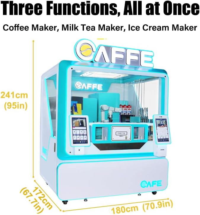 Fully Automatic Coffee, Milk Tea and Ice Cream Vending Machine, Espresso Maker with Grinder, Hot Cold Beverage Options, 6-Flavors, Cup Drop System, Smart App Control, Self-Cleaning, Online Payment