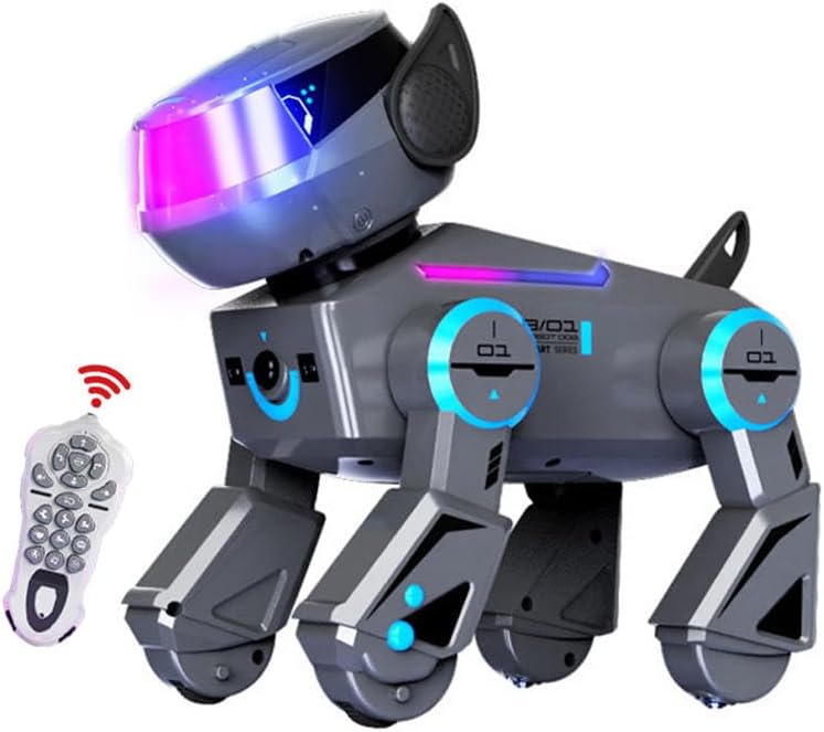 InventoBots Interactive Touch Remote Control Robot Dog Toy, Programmable AI Smart Robotic Puppy, Educational STEM Toy for Kids Ages 3-10 (Black & Grey)