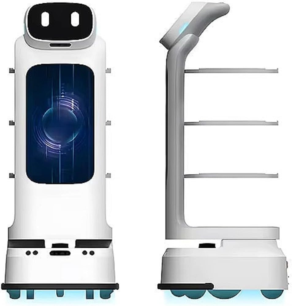 Food Delivery Robot Cart with Greeting Guidance, Service Robot Cart for Hotel Restaurant, Multi-Function Delivery & 3D Obstacle Avoidance for Catering