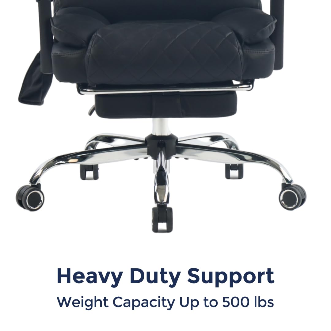 Ergonix Massage Office Chair with 2-Point Kneading & Heat | Reclining Ergonomic Executive Desk Chair | Adjustable Height Footrest Lumbar Support | 500 lbs Capacity | Dark Brown Leather