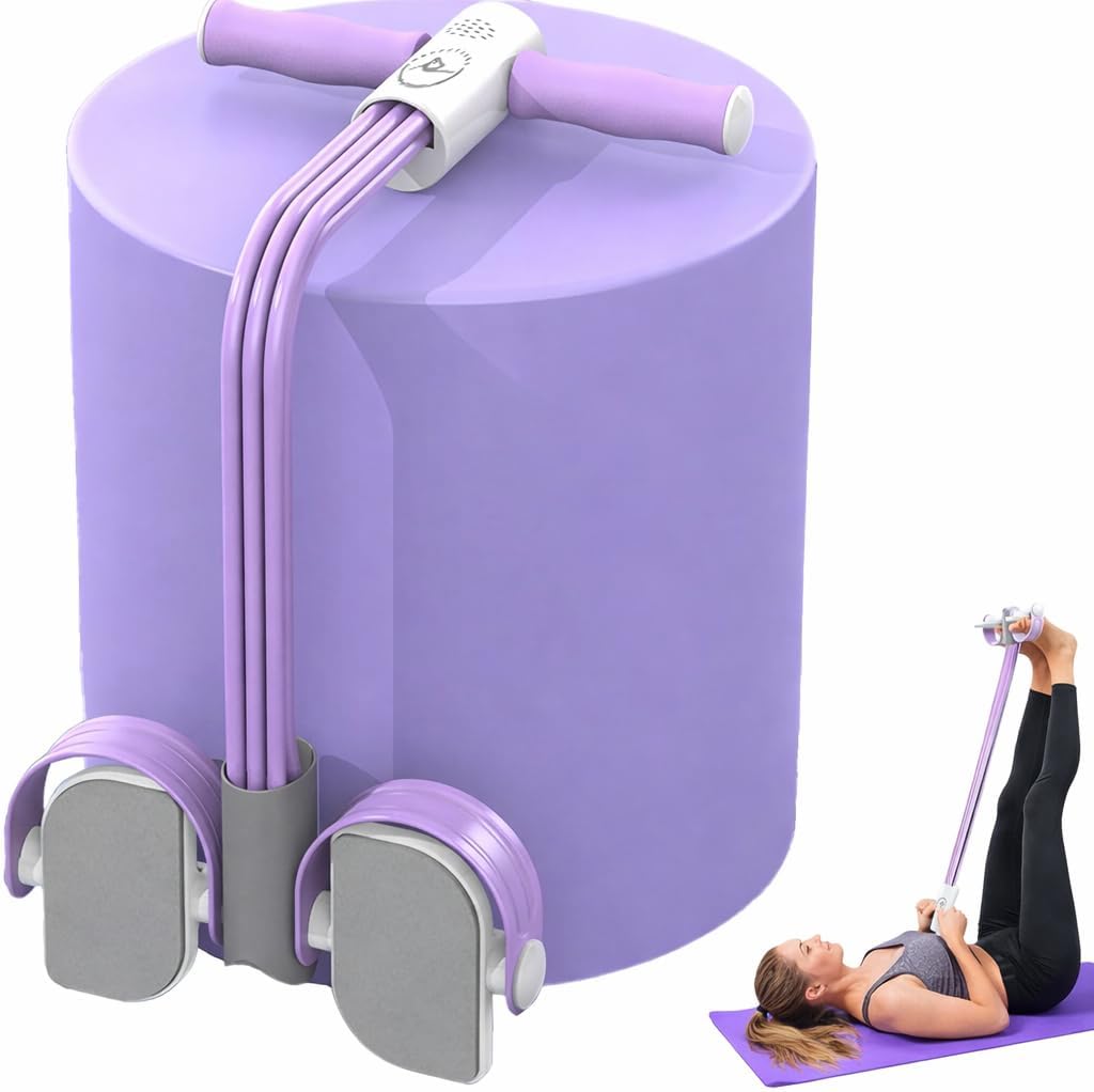 Smart Foot Pedal Puller with Digital Counter and Handles, 6-Tube Resistance Band for Yoga, Full Body Stretching, Home Workout-Purple