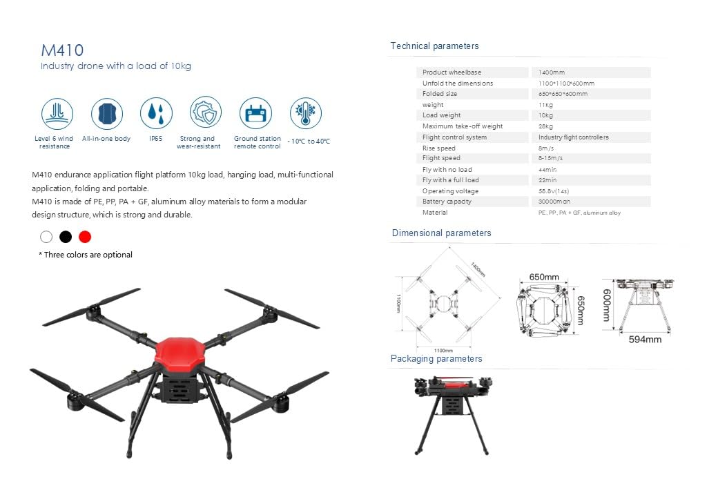 Heavy Lift Drone up to 200 lb, up to 5 mile Range UAV, Waterproof, Delivery Quadcopter (20 kg) 44 lb