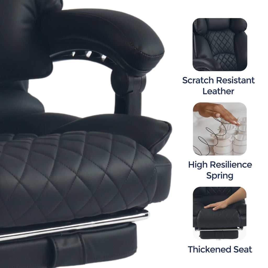 Ergonix Massage Office Chair with 2-Point Kneading & Heat | Reclining Ergonomic Executive Desk Chair | Adjustable Height Footrest Lumbar Support | 500 lbs Capacity | Dark Brown Leather