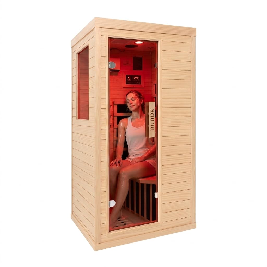 1350W Far Infrared Home Sauna, Energy-Efficient Fast-Heating Indoor Sauna Room with Bluetooth & 7-Color Therapy, Canadian Hemlock Wood, Modular Design - Ideal for Home Gym, Family Relaxation
