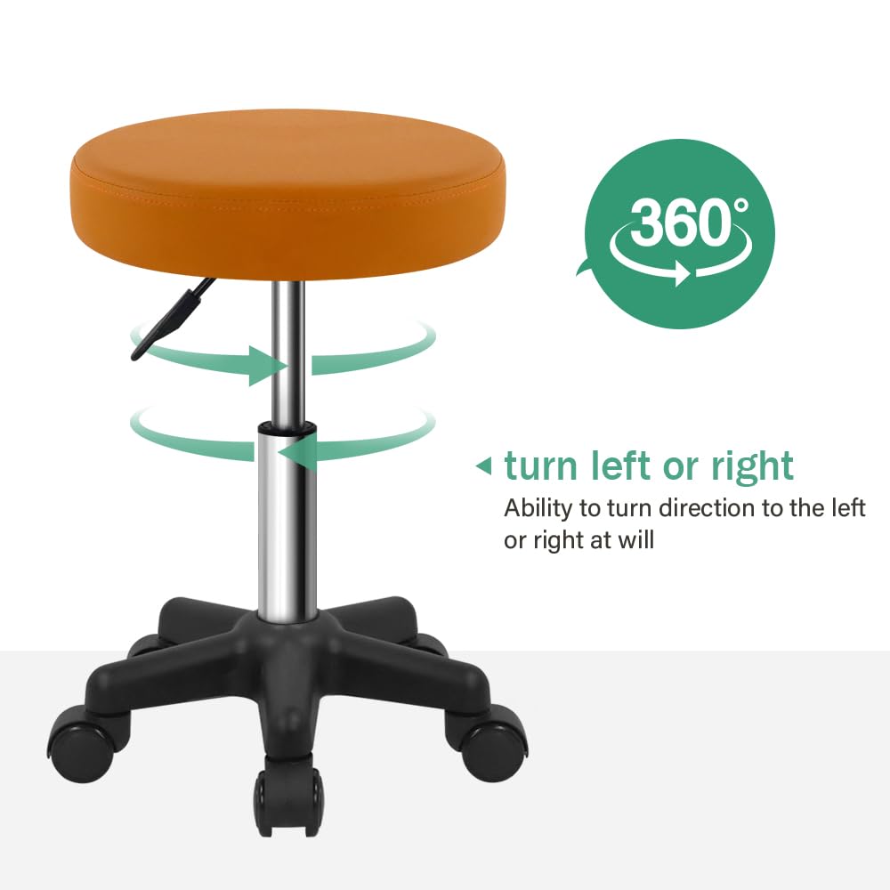 FURWOO Round Rolling Stool Height Adjustable Stool with Wheels for Spa Salon Massage Black
