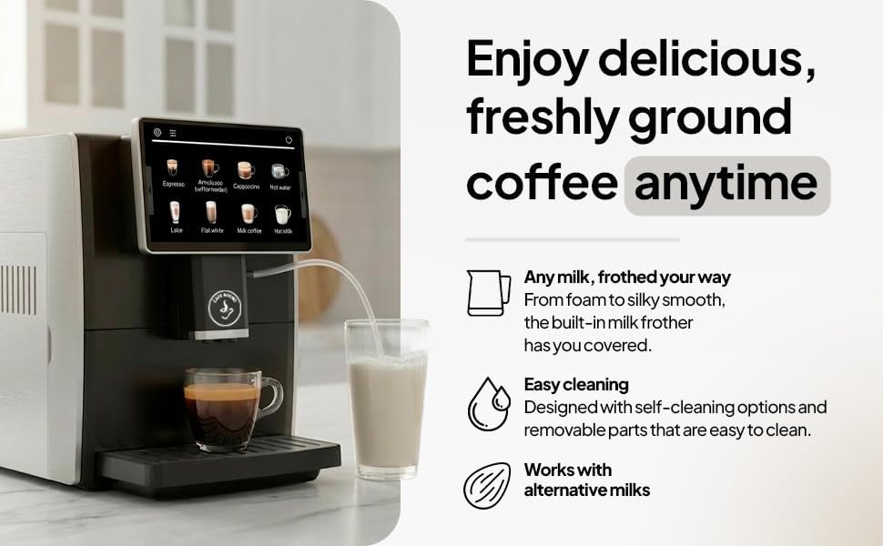Cafe Bueno Super Automatic Espresso Machine For Home - Coffee Machine With Grinder & Milk Frother For Latte, Cappuccino, Macchiato - Auto Wake & Sleep – All Milk Types