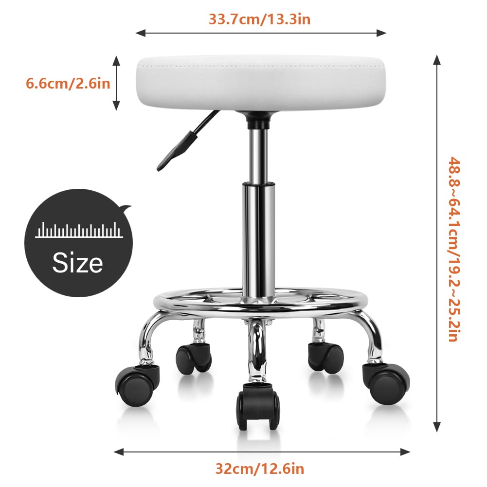 KKTONER PU Leather Round Rolling Stool with Foot Rest Swivel Height Adjustment Spa Drafting Salon Tattoo Work Office Massage Stools Task Chair Small (Black)