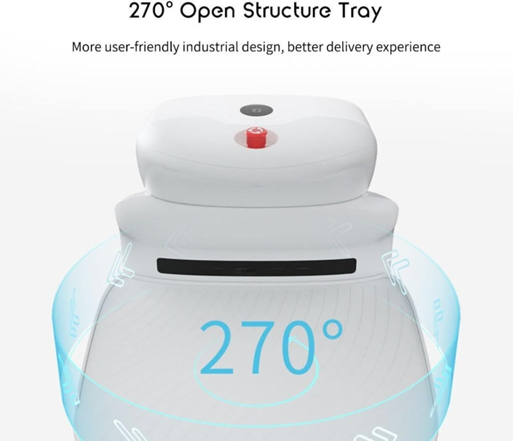 Food Delivery Robot Cart with 3D Obstacle Avoidance, Visual & Laser SLAM Navigation, Multi-Robot Dispatch, Optimal Path Planning, Long Battery Life for Hotel Restaurant