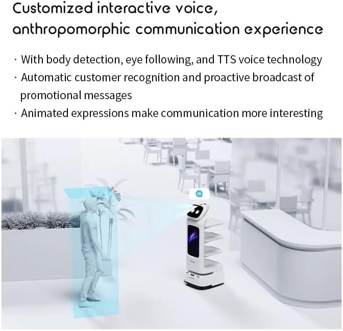 Restaurant Robot Waiter, Smart Food Serving Robots with Autonomous Navigation and Obstacle Avoidance, Commercial Delivery Robot for Restaurant Hotel Mall Office Building and Dining Areas