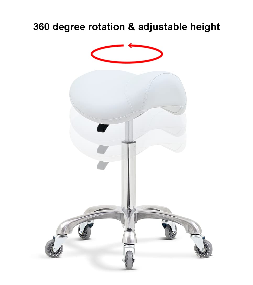 Antlu Saddle Stool Chair for Massage Clinic Spa Salon Cutting, Saddle Rolling Stool with Wheels Adjustable Height (Black)