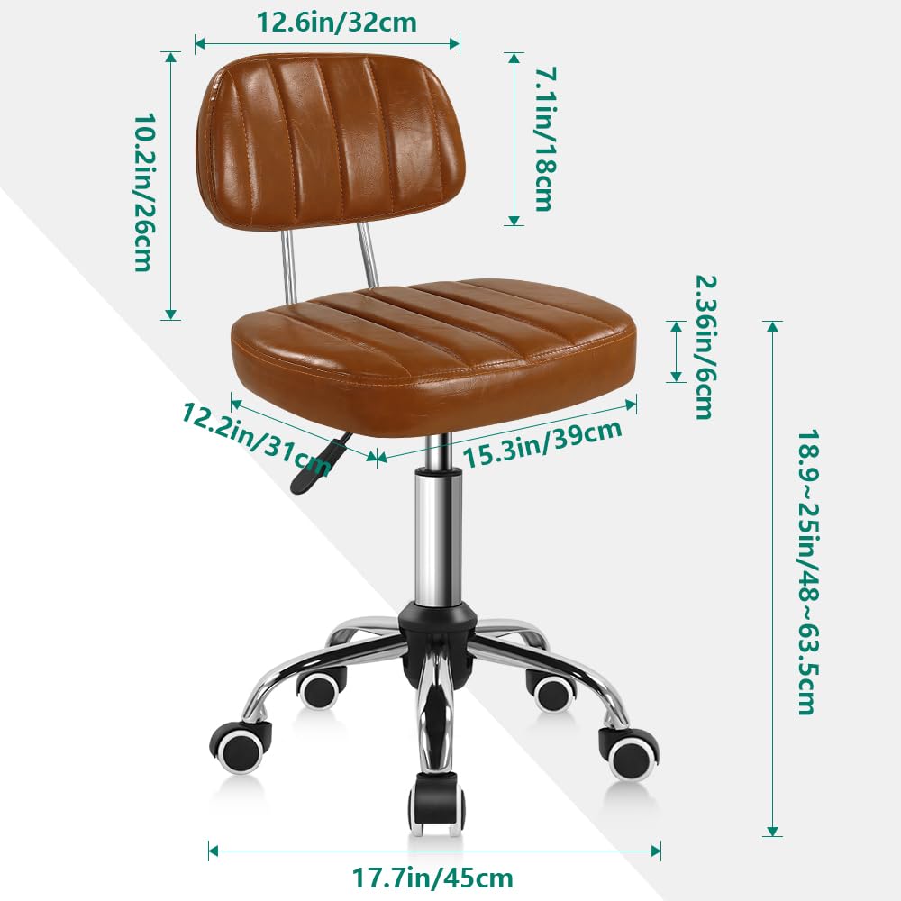 BFTOU Black Square Swivel Stool with Wheel for Work SPA Shop Massage Height-Adjustable and Cost-Effective Rolling Stool Chair with Back