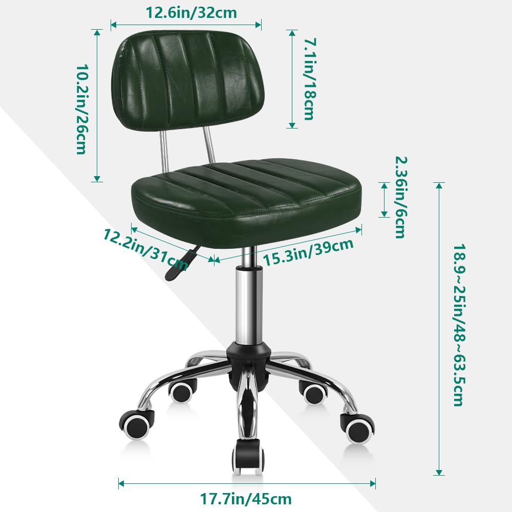 BFTOU Black Square Swivel Stool with Wheel for Work SPA Shop Massage Height-Adjustable and Cost-Effective Rolling Stool Chair with Back