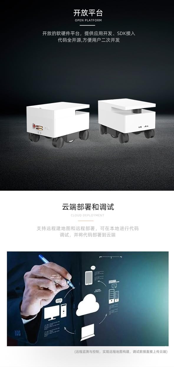 Generic 60kg Load Capacity Navigation Robot Base, Lidar AGV Base, Robot Development Platform, Logistics Robot, Material Handling Robot, White/Black, Size 539*359*367mm