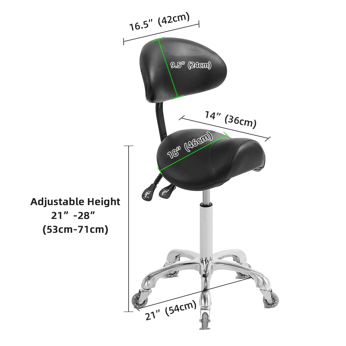 Antlu Saddle Stool Chair for Massage Clinic Spa Salon Cutting, Saddle Rolling Stool with Wheels Adjustable Height (Black)
